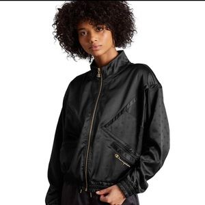 Champion Satin Womens Lurex Bomber Logo Retro Jacket Black/Gold Size M
